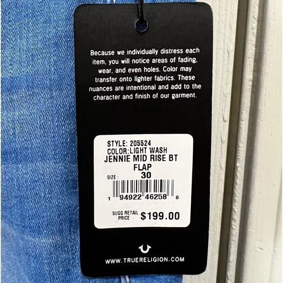 True Religion Jennie Mid Rise Curvy Skinny Jean Sz 30 NWT - Picture 7 of 13